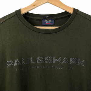 Paul and Shark Khaki Crew Neck Spell Out Logo Sweater - Large (L) PTP 21.25"