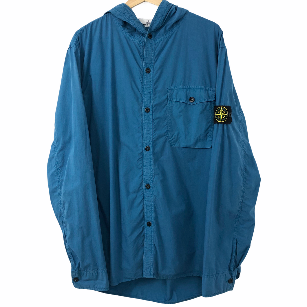 Stone Island Turquoise Button Up Hooded Overshirt Triple Extra Large SWADS MENSWEAR