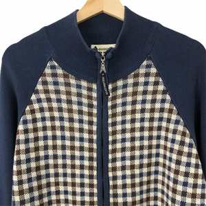 Aquascutum Navy / Check Zip Up Track Top - Large (L) PTP 23.25"