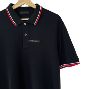 Prada Black Rubber Logo Short Sleeved Polo - Double Extra Large (XXL) PTP 21.75"