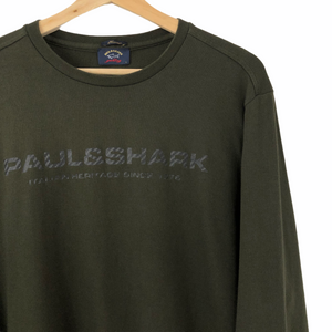 Paul and Shark Khaki Crew Neck Spell Out Logo Sweater - Large (L) PTP 21.25"