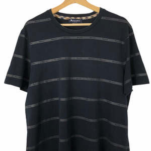 Aquascutum Navy Striped Short Sleeved Logo T-Shirt - Extra Large (XL) PTP 22.5"