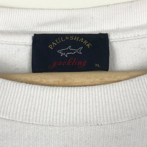 Paul and Shark White Embroidered Logo Crew Neck Sweater - Extra Large (XL) PTP 23"