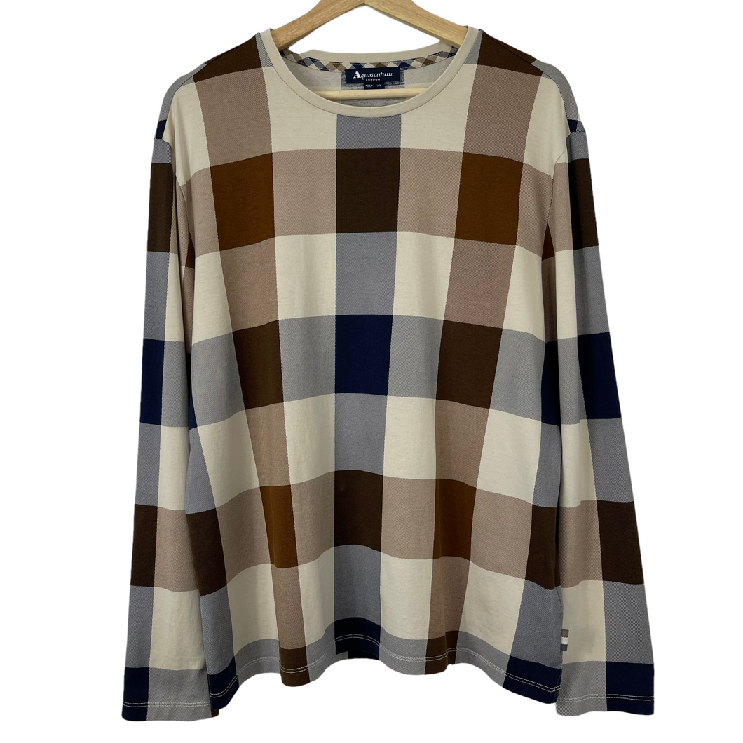 Aquascutum Block Check Long Sleeved T-Shirt - Extra Large (XL) PTP 24