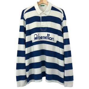 Benetton White / Blue Striped Long Sleeved Rugby Shirt - Extra Large (XL) PTP 24.25"