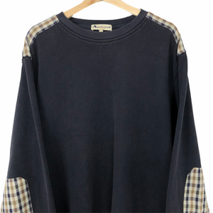 Aquascutum Navy / Check Crew Neck Sweater - Double Extra Large (XXL) PTP 25.75"