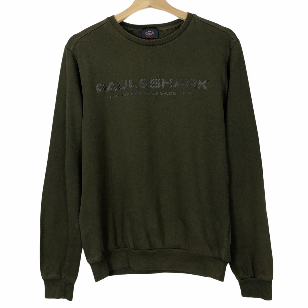 Paul and Shark Khaki Spell Out Crew Neck Sweater - Medium (M) PTP 21