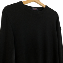 Load image into Gallery viewer, Paul and Shark Black 100% Wool Crew Neck Logo Sweater - Large (L) PTP 20.75&quot;
