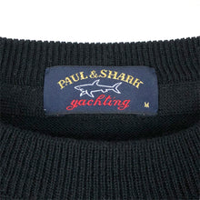 Load image into Gallery viewer, Paul and Shark Black 100% Wool Crew Neck Logo Sweater - Medium (M) PTP 20&quot;
