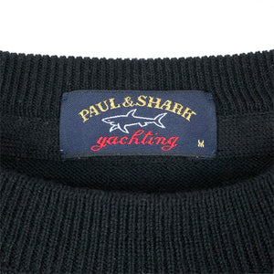 Paul and Shark Black 100% Wool Crew Neck Logo Sweater - Medium (M) PTP 20"