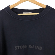 Load image into Gallery viewer, Vintage Stone Island Navy Spell-Out Logo Sweater - Large (L) PTP 23.5&quot;
