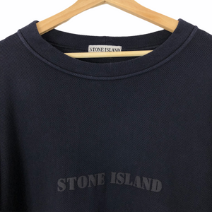 Vintage Stone Island Navy Spell-Out Logo Sweater - Large (L) PTP 23.5"