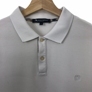 Aquascutum White Short Sleeved Logo Polo - Medium (M) PTP 20"