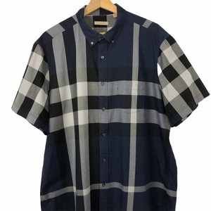 Burberry Brit Navy Blue Nova Check Short Sleeved Shirt - Double Extra Large (XXL) PTP 24.75"