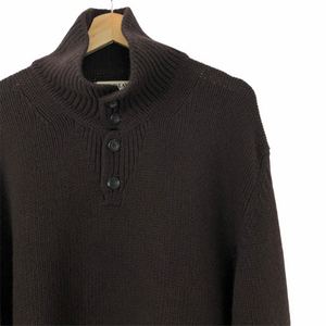 Stone Island Brown Button Up Embroidered Logo Knitted Jumper - Large (L) PTP 25.25"