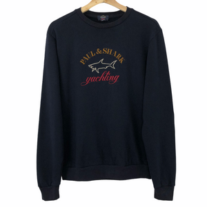 Paul and Shark Navy Embroidered Logo Crew Neck Sweater - Medium (M) PTP 20.75"