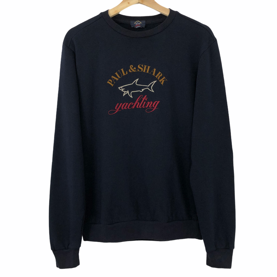 Paul and Shark Navy Embroidered Logo Crew Neck Sweater - Medium (M) PTP 20.75