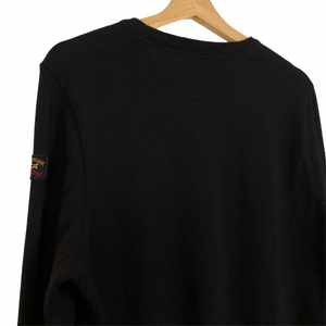 Paul and Shark Black 100% Wool Crew Neck Logo Sweater - Large (L) PTP 20.75"