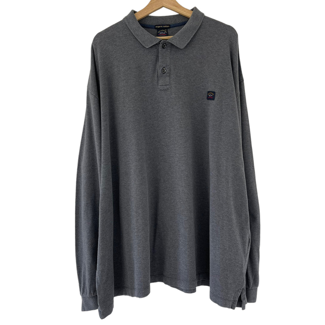 Paul and Shark Grey Long Sleeved Polo - Six Extra Large (6XL) PTP 33