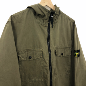 Stone Island Khaki Zip Up Hooded Overshirt - Extra Large (XL) PTP 23.75"