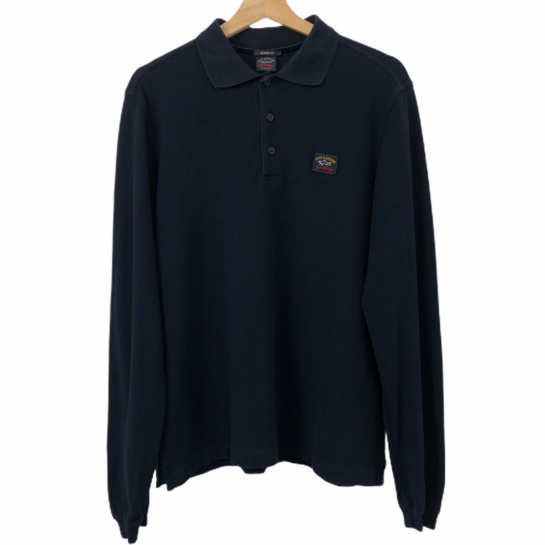 Paul and Shark Navy Long Sleeved Polo - Large (L) PTP 20.5