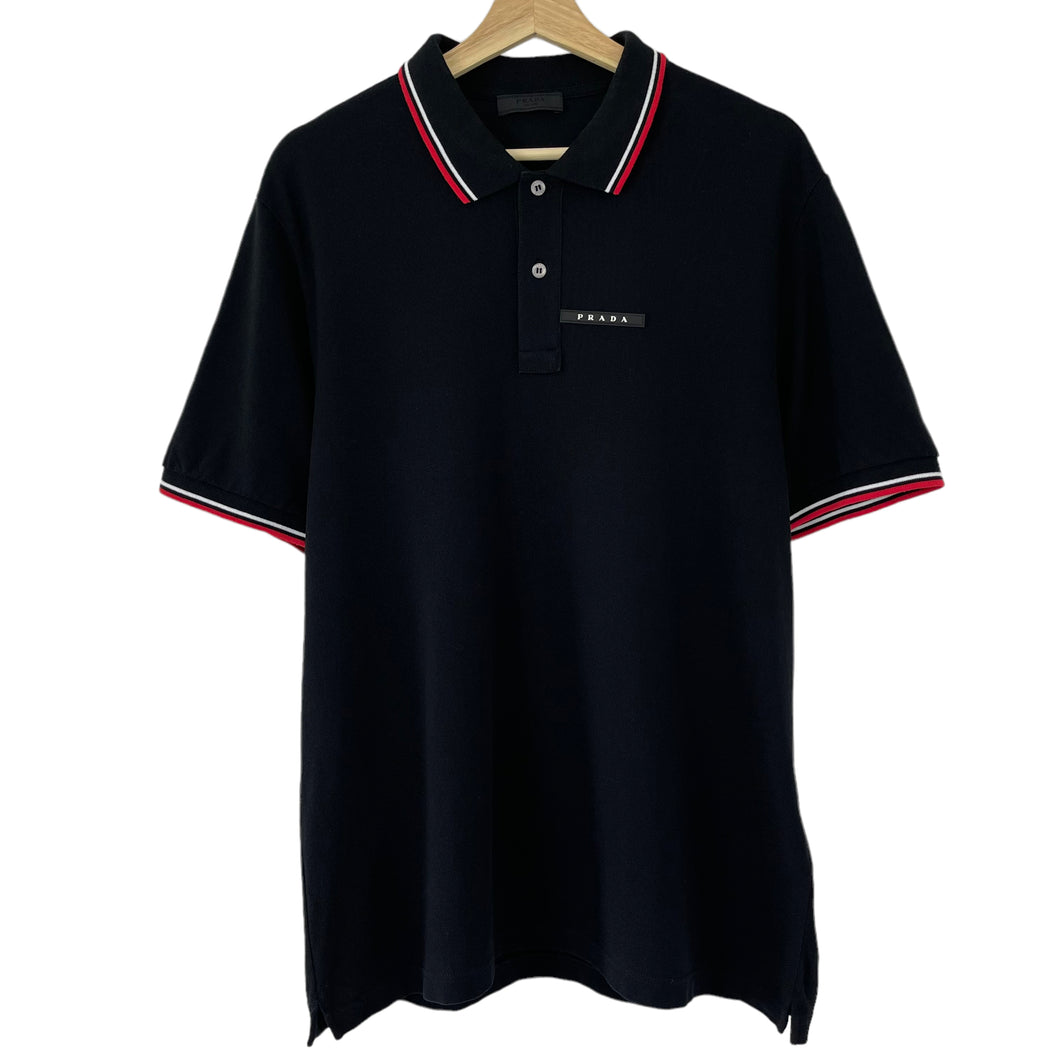 Prada Black Rubber Logo Short Sleeved Polo - Double Extra Large (XXL) PTP 21.75