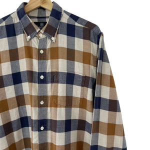 Aquascutum Block Check Flannel Long Sleeved Shirt - Large (L) PTP 22"