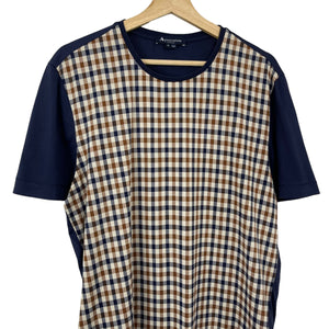 Aquascutum Navy / House Check Short Sleeved T-Shirt - Medium (M) PTP 21"