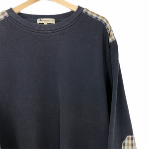 Aquascutum Navy / Check Crew Neck Sweater - Double Extra Large (XXL) PTP 25.75"