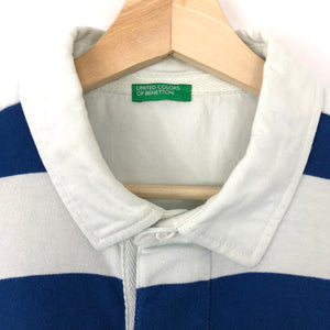 Benetton White / Blue Striped Long Sleeved Rugby Shirt - Extra Large (XL) PTP 24.25"