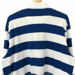 Benetton White / Blue Striped Long Sleeved Rugby Shirt - Extra Large (XL) PTP 24.25"