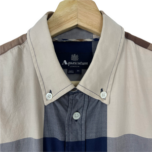 Aquascutum Block Check Short Sleeved Shirt - Medium (M) PTP 21.25"