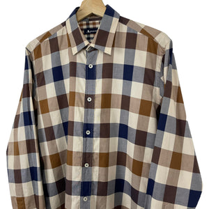 Aquascutum Block Check Long Sleeved Shirt - Medium (M) PTP 20.5"