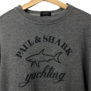 Paul and Shark Grey Crew Neck Logo Sweater - Large (L) PTP 23.25"