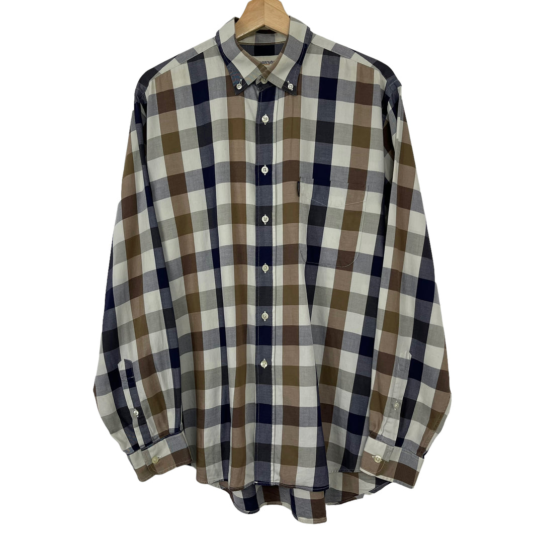 Aquascutum Block Check Long Sleeved Shirt - Large (L) PTP 24.5