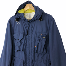 Load image into Gallery viewer, Ma.Strum Blue Multi Pocket Hooded Sniper Jacket - Medium (M) PTP 22.75&quot;
