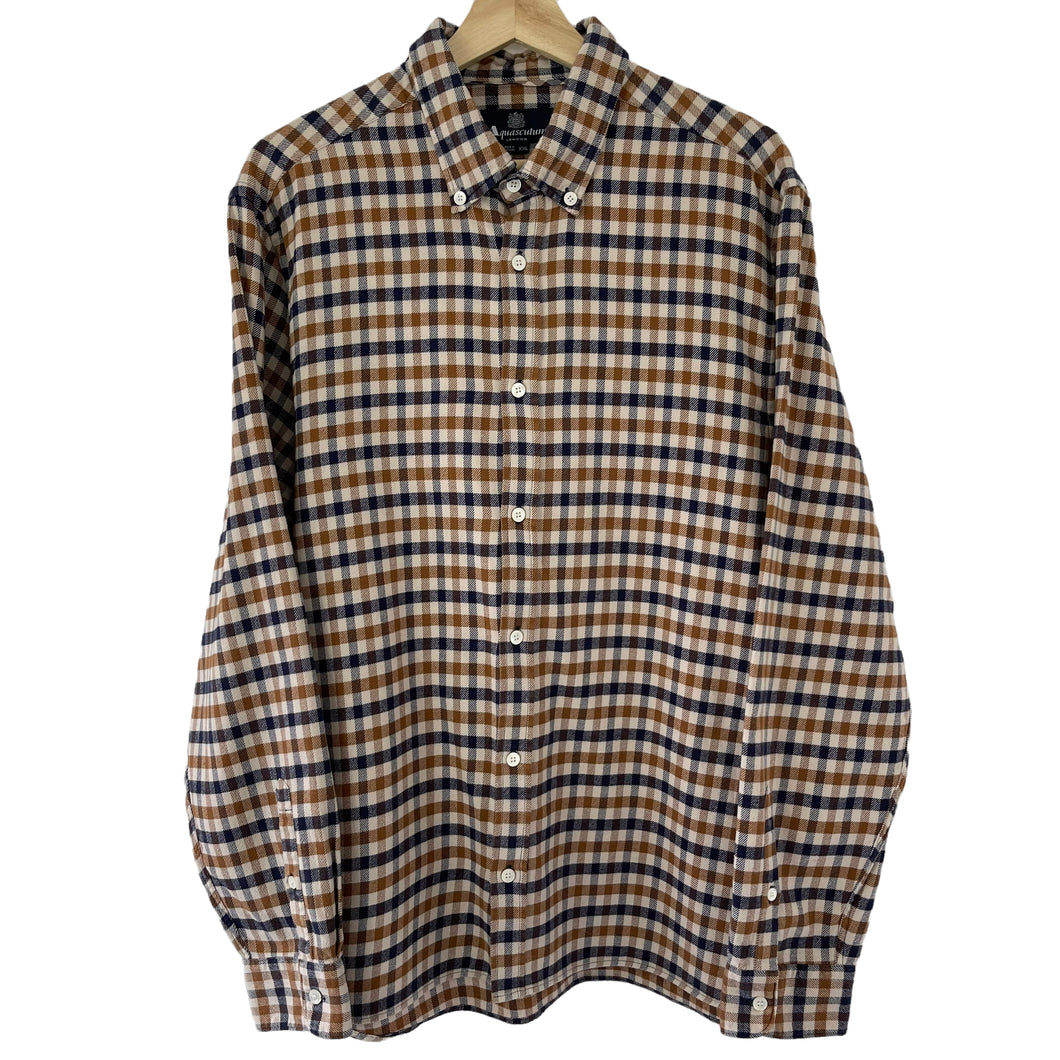 Aquascutum House Check Flannel Long Sleeved Shirt - Double Extra Large (XXL) PTP 23.25