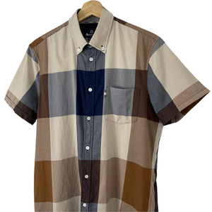 Aquascutum Block Check Short Sleeved Shirt - Medium (M) PTP 21.25"