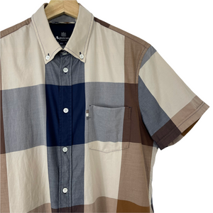 Aquascutum Block Check Short Sleeved Shirt - Medium (M) PTP 21.25"