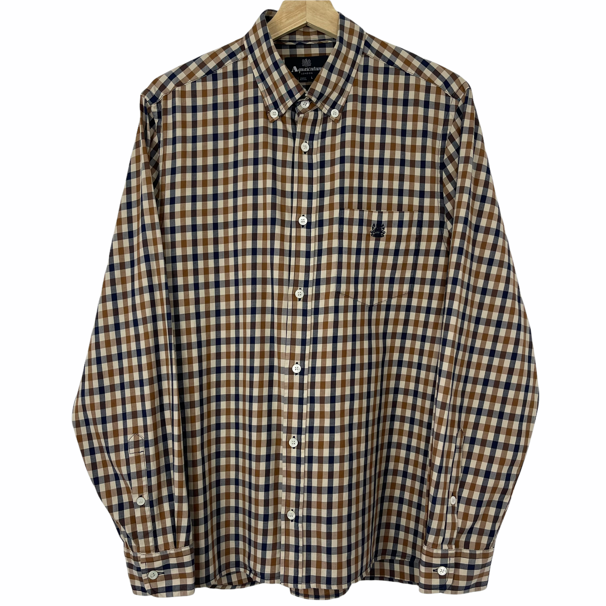 Aquascutum House Check Long Sleeved Shirt Large L PTP 22