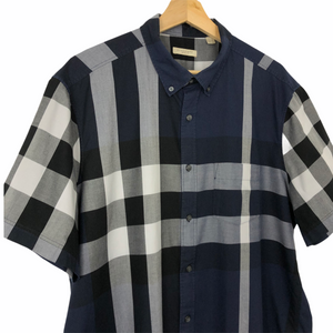 Burberry Brit Navy Blue Nova Check Short Sleeved Shirt - Double Extra Large (XXL) PTP 24.75"