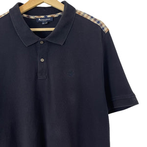 Aquascutum Navy / House Check Short Sleeved Polo - Triple Extra Large (XXXL) PTP 24"