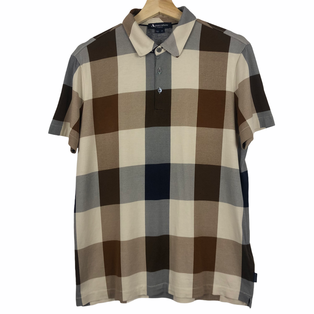 Aquascutum Block Check Short Sleeved Polo - Medium (M) PTP 20.5