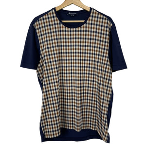 Aquascutum Navy / House Check Short Sleeved T-Shirt - Medium (M) PTP 21"