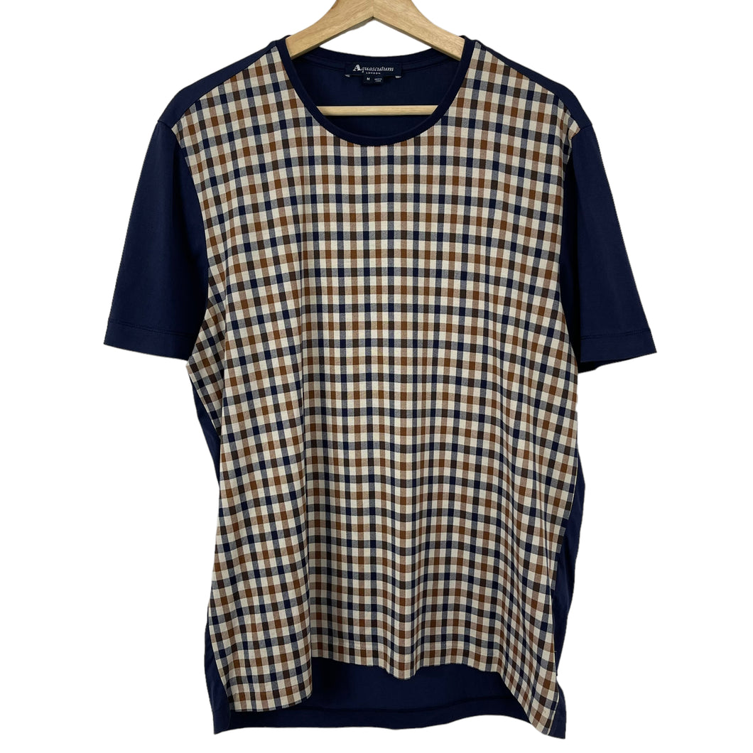 Aquascutum Navy / House Check Short Sleeved T-Shirt - Medium (M) PTP 21