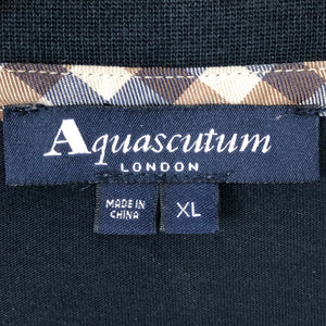 Aquascutum Navy Striped Short Sleeved Logo T-Shirt - Extra Large (XL) PTP 22.5"