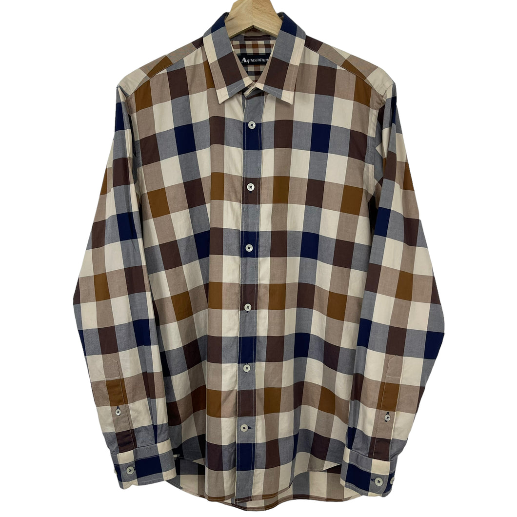 Aquascutum Block Check Long Sleeved Shirt - Medium (M) PTP 20.5