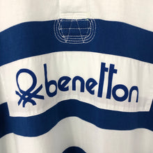 Load image into Gallery viewer, Benetton White / Blue Striped Long Sleeved Rugby Shirt - Extra Large (XL) PTP 24.25&quot;
