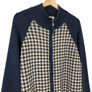 Aquascutum Navy / Check Zip Up Track Top - Large (L) PTP 23.25"