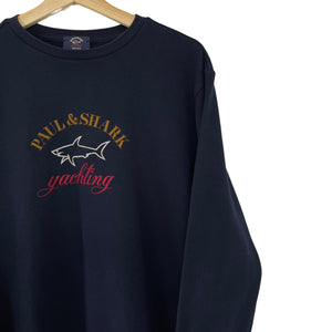 Paul and Shark Navy Embroidered Logo Crew Neck Sweater - Extra Large (XL) PTP 23.25"